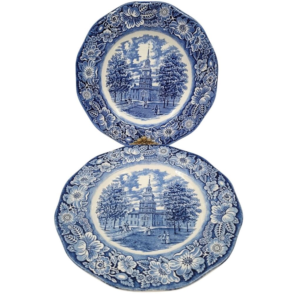Staffordshire Vintage Liberty Blue 1776 Colonial‎ Transferware 2 Dinner Plate 9